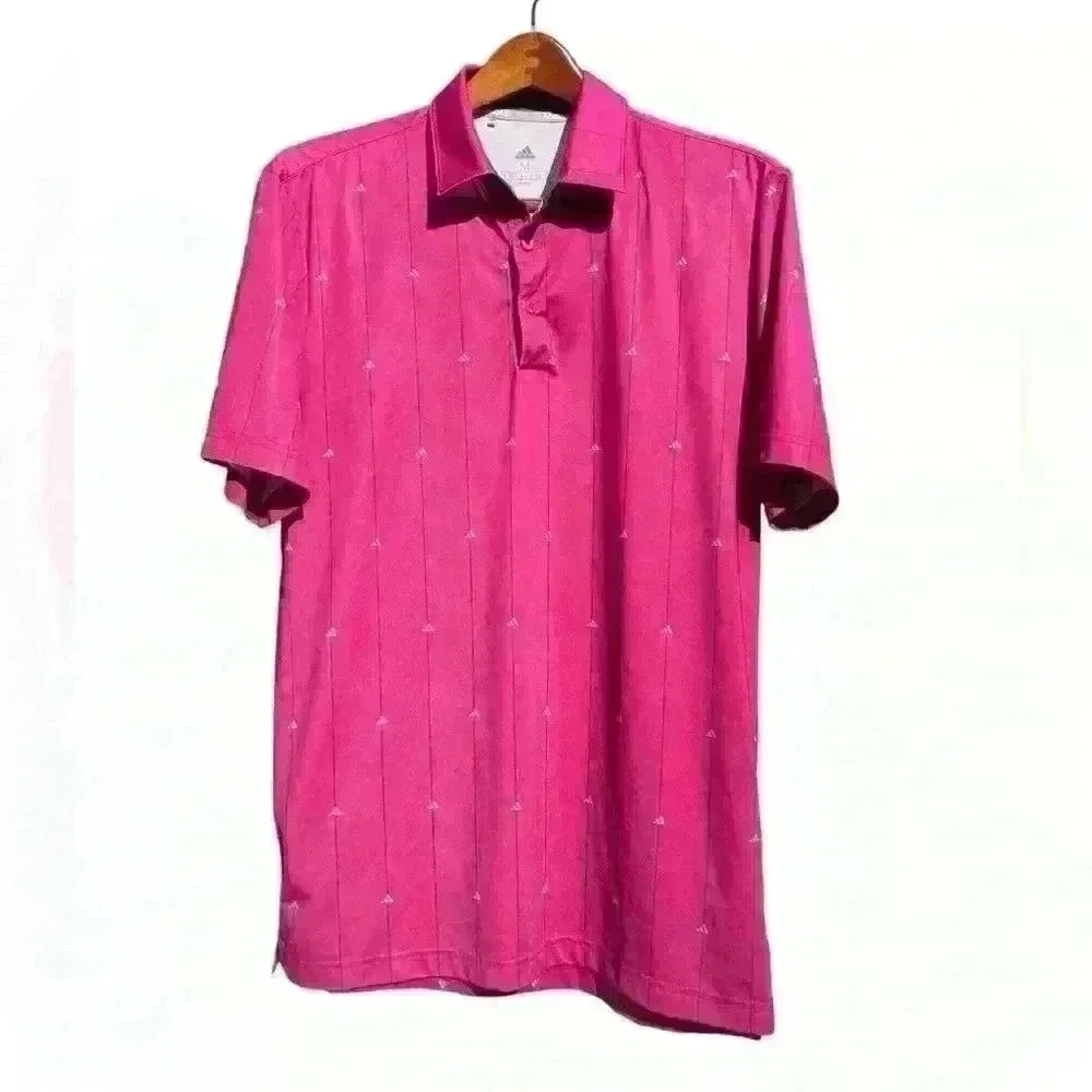 Adidas Mens Shirt Size Medium Polo Pink Ultimate365 Allover Print Golf
